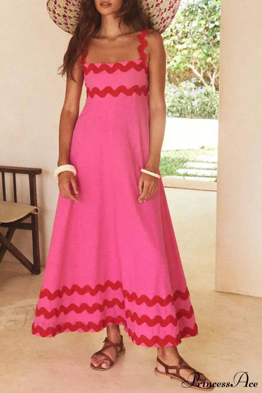 Square Neck Stylish Strap Maxi Dress Pink / S Dresses