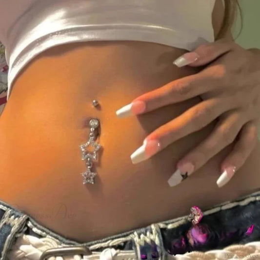 Stellar Crystal Dangle Gothic Belly Ring silver