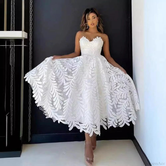 Strapless A-Line Lace Evening Wedding Dress lvory white / 2 weddingdress-250223