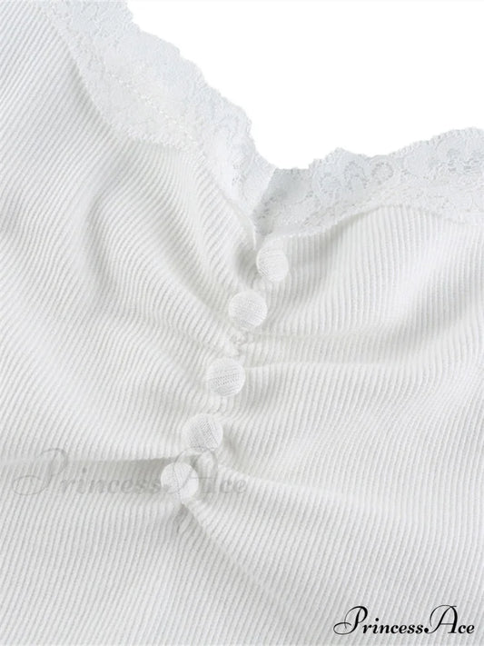 Streetwear Lace Patchwork White Tank Top