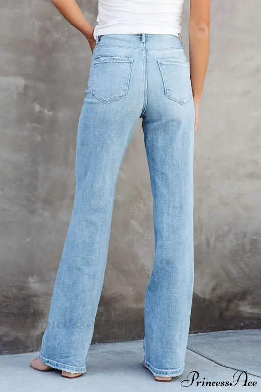 Stretch Blue High Waist Loose Wide Leg Vintage Fashionable Washed Straight Casual Jean
