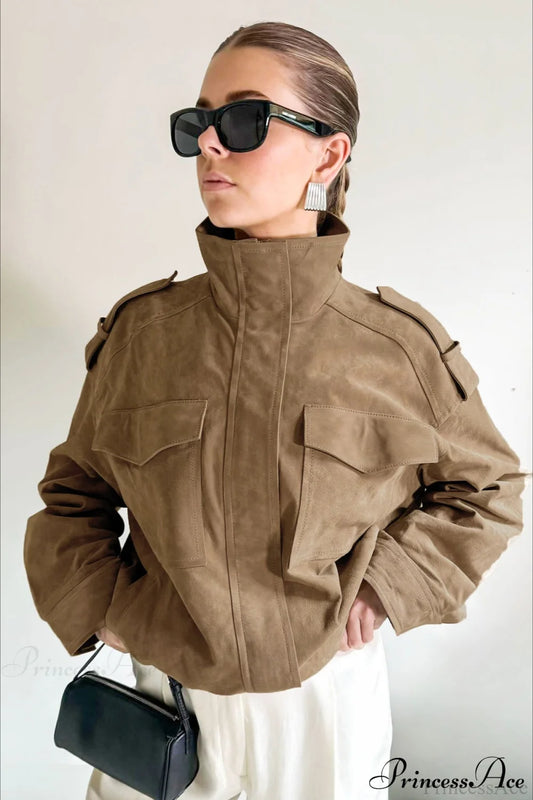 Suede Chic Retro Jacket Coat Khaki / S