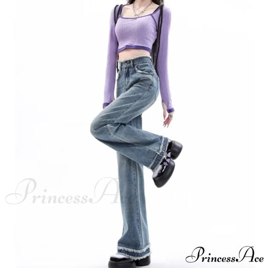 Summer Light Straight Artistic Washable Lazy Buttons Versatile New Women’s Jean Retro Blue / Xs