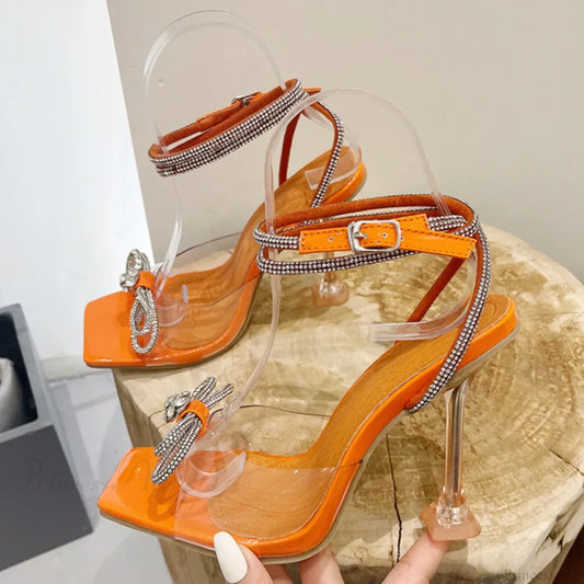 Summer Party Wedding Sandals Crystal Rhinestone Bowknot High Heels Pvc Transparent Pumps Heel