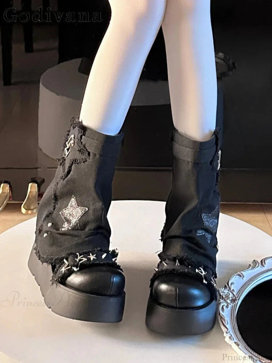 Sweet Lolita Canvas Y2K High-Heeled Gothic Boot Modified Title: Charming Lolita Fabric 2000s Tall Gothic Boot Black / 34