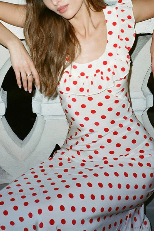 Sweet Ruffle Vacation Polka Dot Maxi Dress