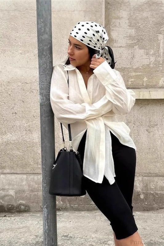 Tencel Sheer Asymmetric Long Sleeve Blouse