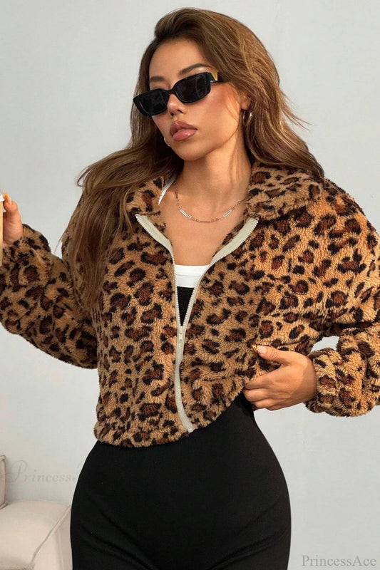 Thickened Short Leopard Print Relaxed Fuzzy Coat Leopard print / S