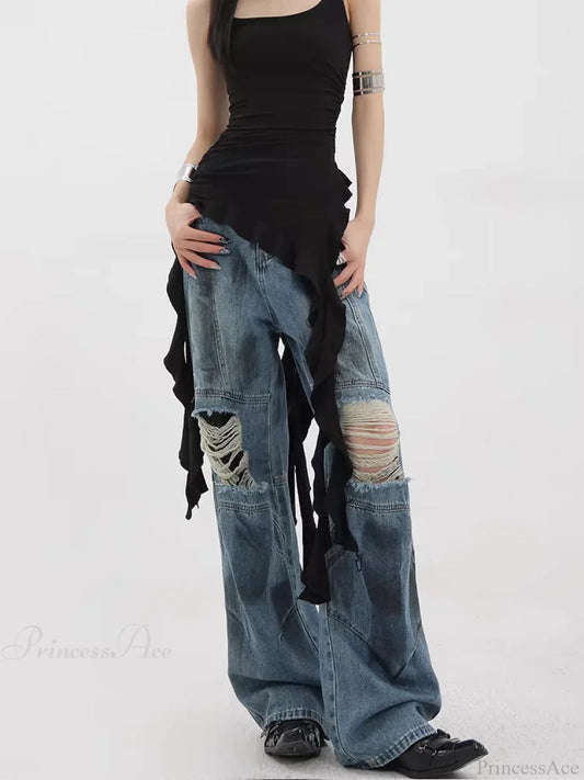 Torn Azure Gothic Baggy Harajuku Pant Blue / XS
