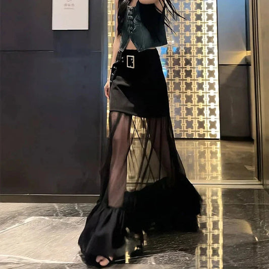 Transparent Patchwork Skirt Black / S