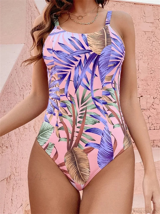 Tropical Print Sleeveless Romper One Piece Set MULTI / S