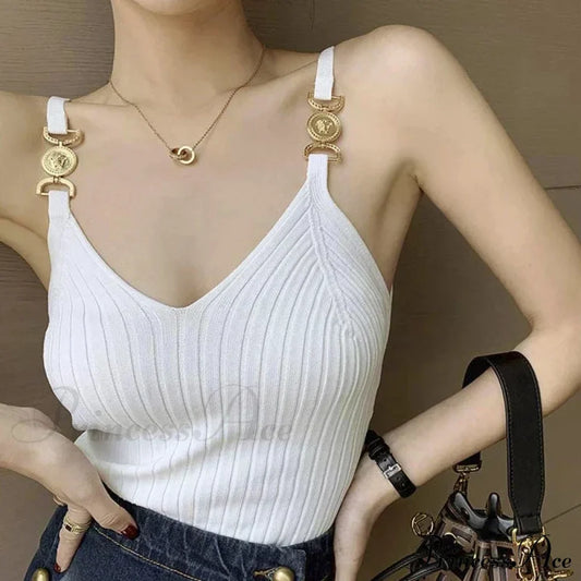 V-Neck Halter Camisole 2024 Summer Women Sexy Off-Shoulder Solid Color Sleeveless Camis Women’s