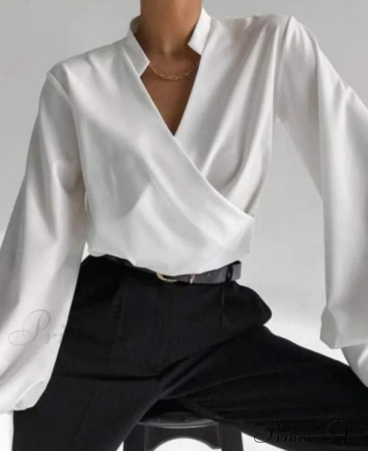 V-Neck Shirt - Tiara White / S Tops & Blouses