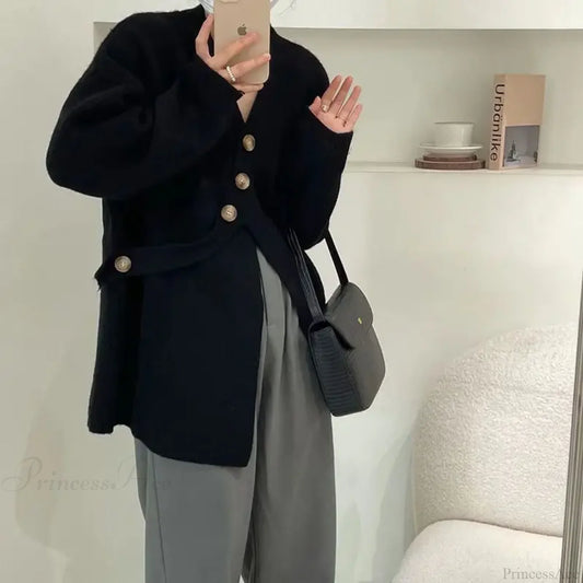 V-Neck Solid Simplicity Office Lady Autumn Knit Cardigan cardiagn-250126