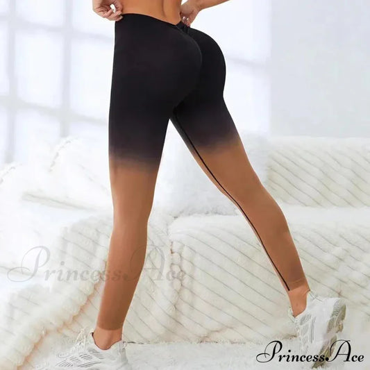 V-Waist High-Elastic Knitting Yoga Sport Legging Coffee / S