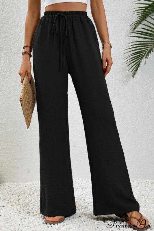 Versatile Solid Maxi Wide Leg Pants Black / S