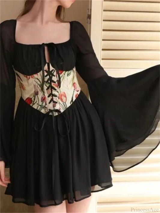 Vintage Bandage Corset Mini Dress black / S minidress-250223