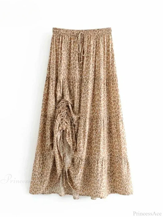 Vintage Chic Hippie Leopard Print Fold Design High Elastic A-Line Skirt skirt-250126