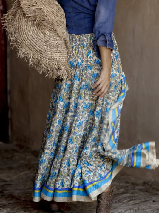 Vintage Fashion Ethnic Floral Print Beach Bohemian Irregular A-Line Boho Skirt skirt-250126
