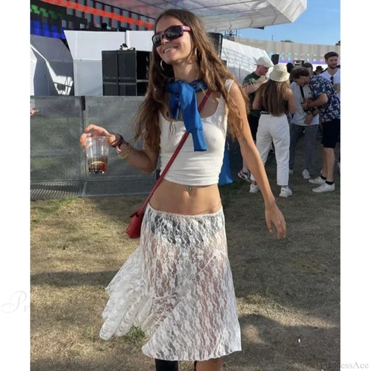 Vintage Floral See Through Holiday Beach Chic Skirt skirt-250126