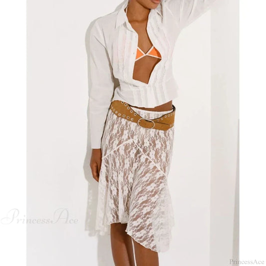 Vintage Floral See Through Holiday Beach Chic Skirt WHITE / S skirt-250126