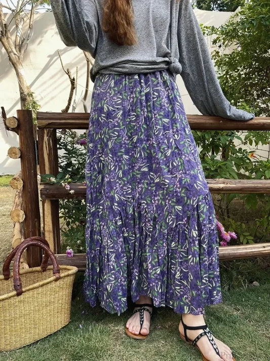 Vintage Floral Skirt for Women 2025 Summer High Waist Y2K skirt-250126
