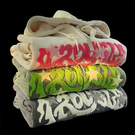 Vintage Goth Corduroy Zip Up Hoodie