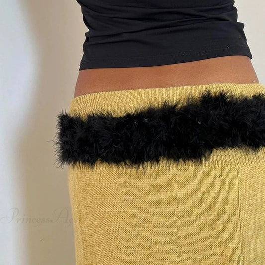 Vintage Gothic Synthetic Leather Patchwork False Hair 2000s Belt Black / 105CM