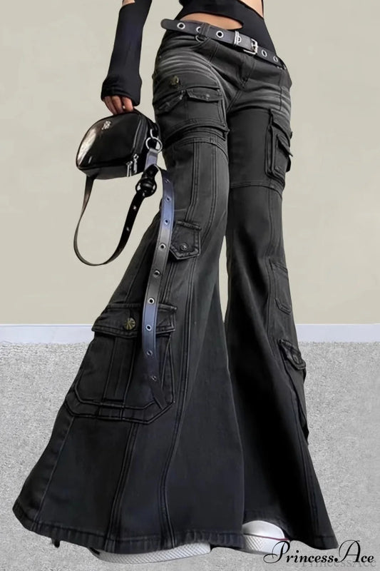 Vintage Multi-pocket Y2K Slim Flare Jeans