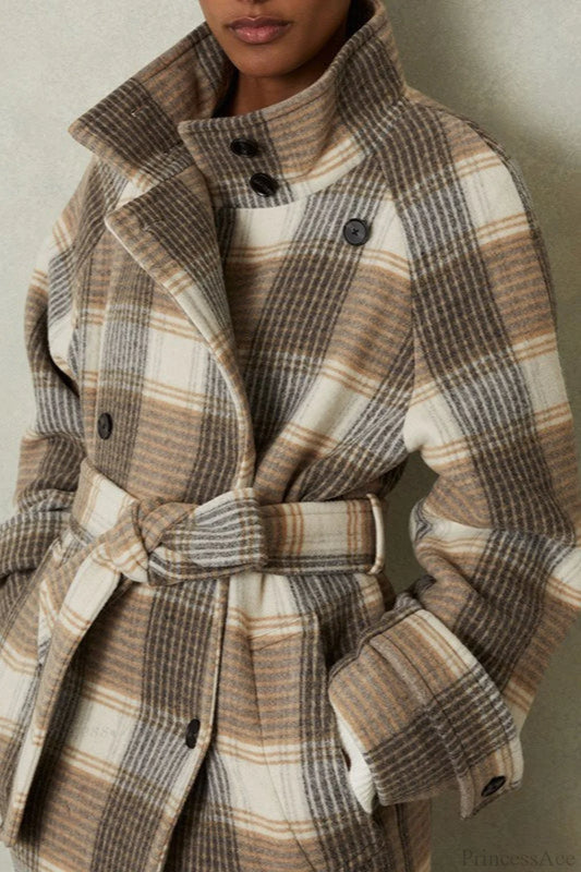 Vintage Plaid Belted Wool Coat