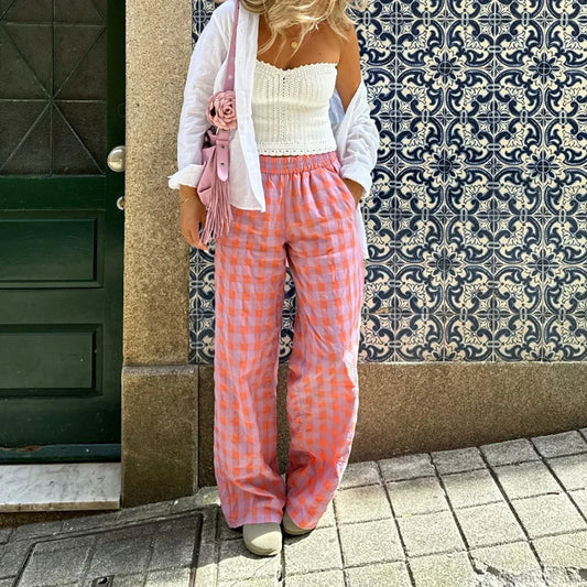Vintage Plaid Loose Wide Leg Boho Palazzo Pant pant-250223