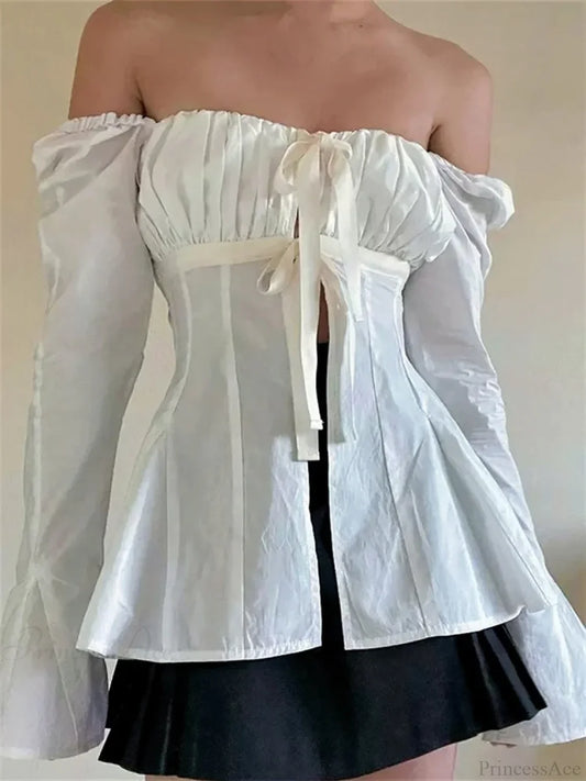 Vintage Puff Sleeve Tie-up Square Neck Blouse blouse-250126