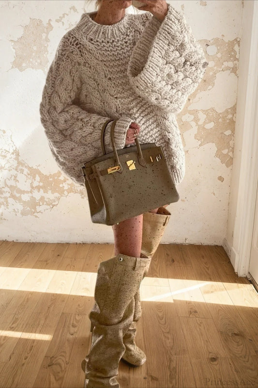 Vintage Stylish Crewneck Bell Sleeve Loose Sweater