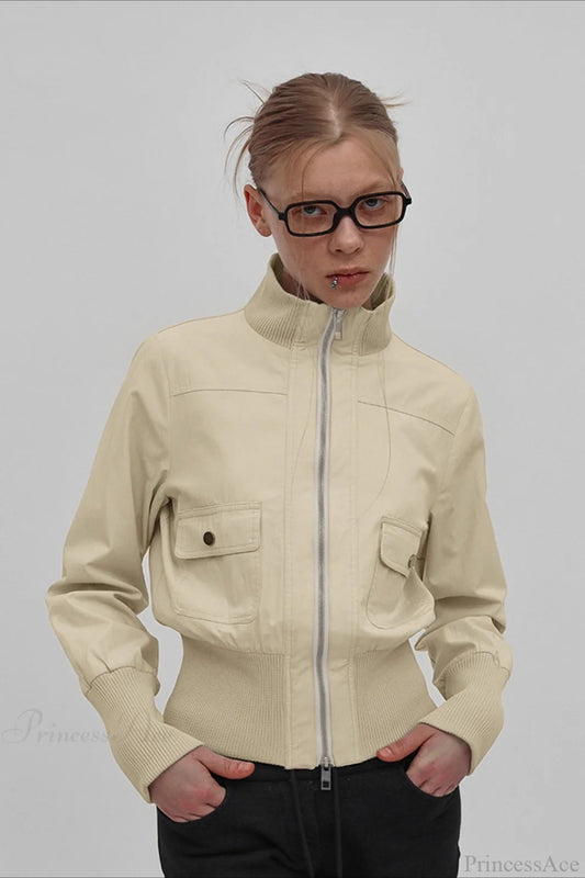 Vintage Utility Ribbed Pockets Jacket Khaki / S