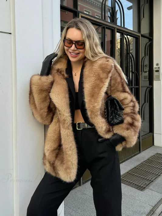 Warm Vintage Full Sleeve Lapel Coat brown / S