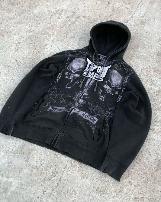 Washed Gothic Letter Zipper Hoodie