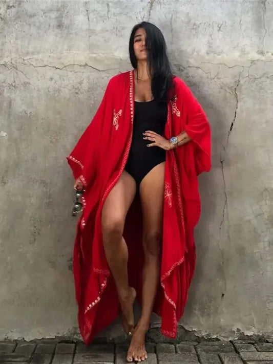 White Crochet Pareos Bikini Cover Up red / One Size