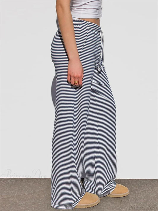 Wide-Leg Striped Drawstring Elastic Casual Sweatpant pant-250223