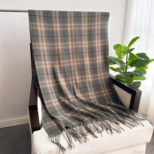 Winter Warm Cashmere-Like Plaid Blanket Wrap Scarf For Women Dark Grey 1 Scarfs-L
