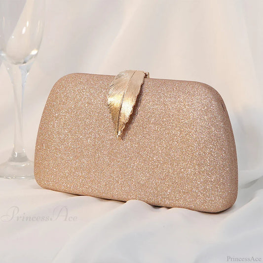 Women Leaf Design Clutch Bag Bling Chain Purse Rose Gold clutchbag-250126