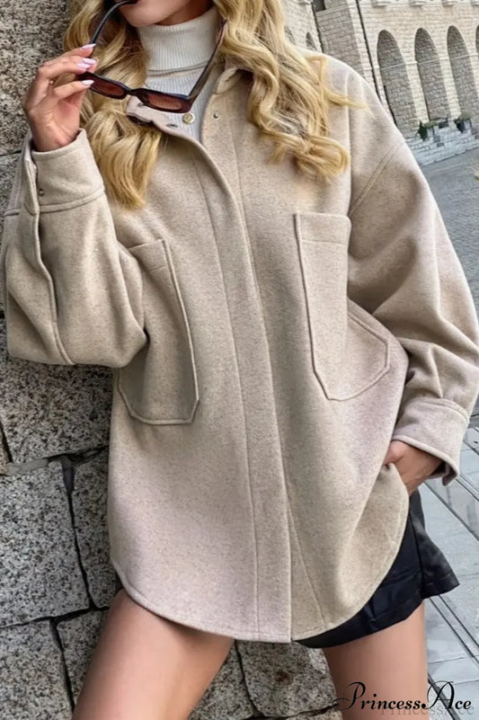 Wool Blend Collared Casual Short Coat