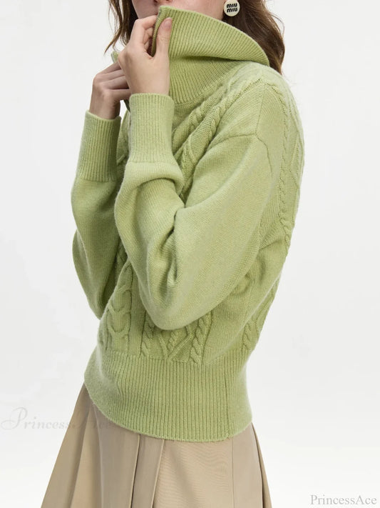 Wool V-neck Chic Pullover Two Color Sweater Green / XS