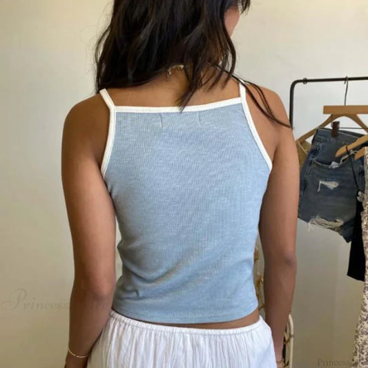 Y2K Aesthetic Slim Fit Sweet Vest Fairy Bow Embroidery Sleeveless O Neck Crop Top croptop-250126