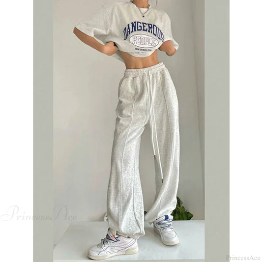 Y2K Harajuku Wide Leg Sweatpants Pants Gray / S
