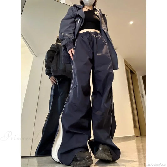 Y2K Wide Leg Cargo Sweatpants Pants Black / S