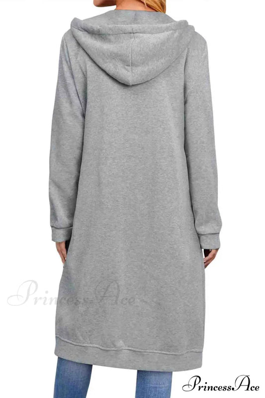 Zip Up Hooded Long Drawstring Cardigan Cardigans