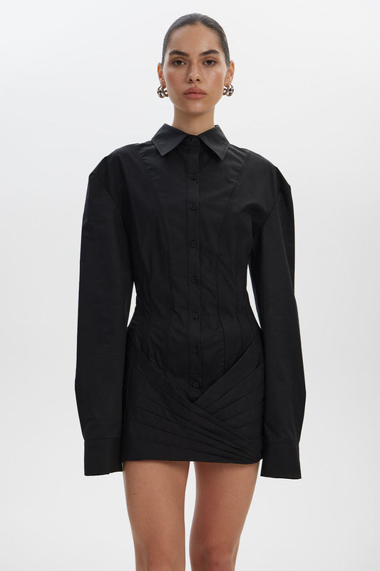 White Long Sleeve Tie Waist Fitted Mini Dress