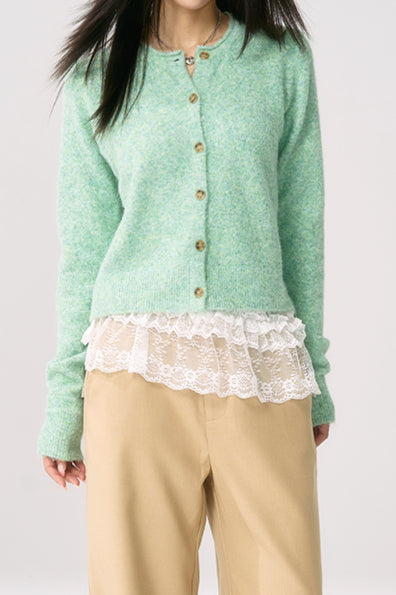 Green Roll Sleeve Cardigan