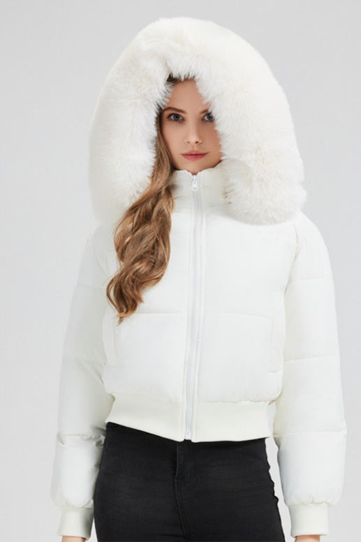 Plush Hooded Faux Fur Collar Puffer Jacket