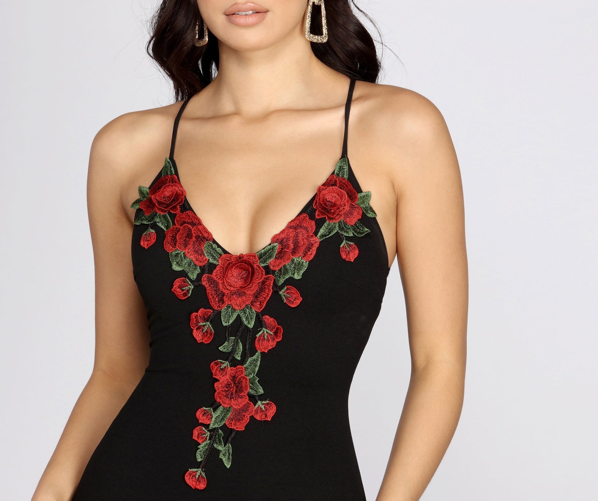 Rose Embroidered Stylish Bodycon Dress Dressy Dresses